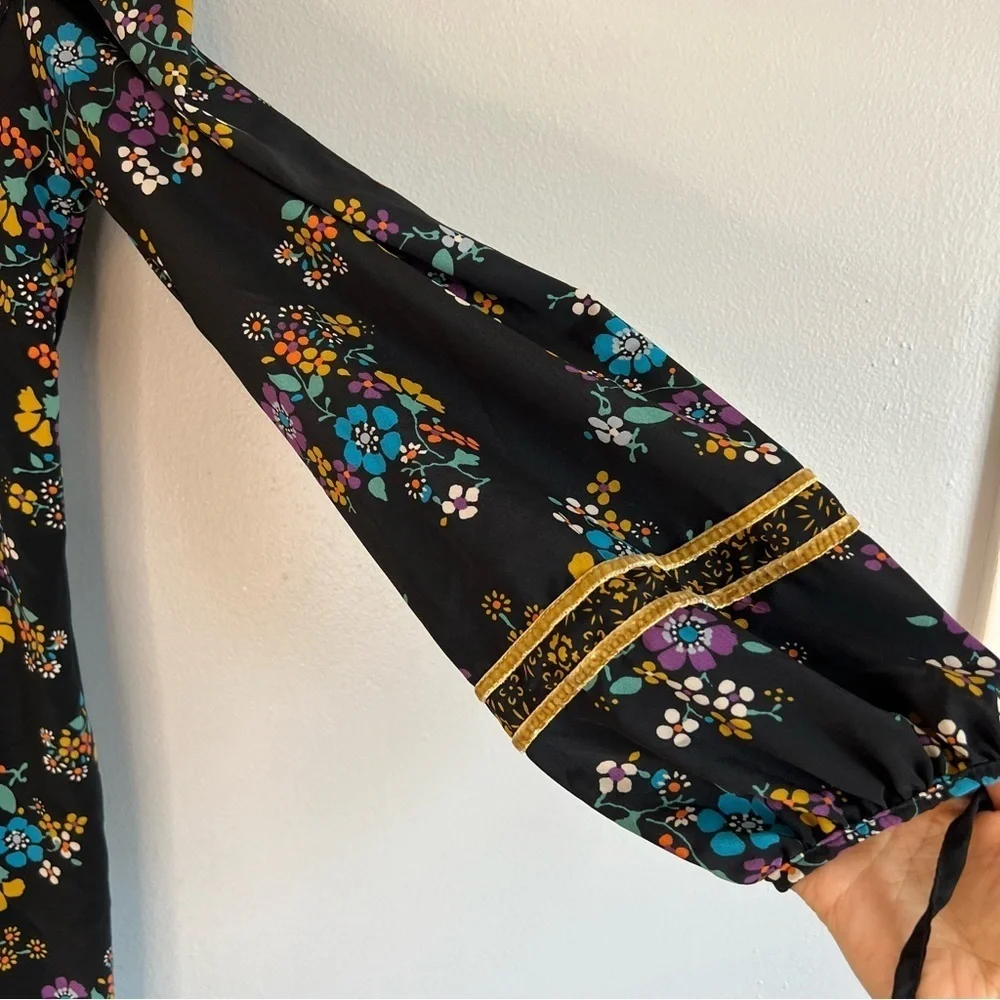 TRF Bell Sleeve Square Neck Floral Print Black Midi Dress Sz M Country Culture - Picture 7 of 16